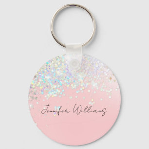 Holographic Sparkle Glitter Blush Pink Girly Key Ring