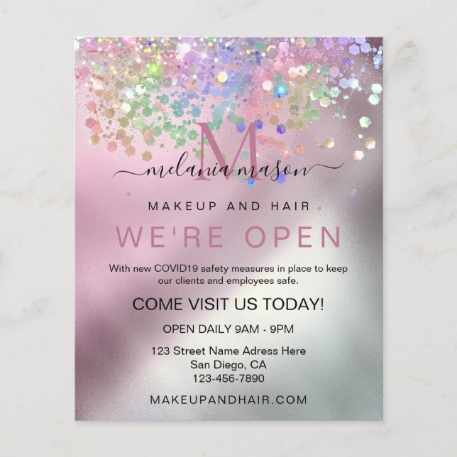 Holographic Sparkle Glitter Elegant Makeup Artist  Flyer (Front)