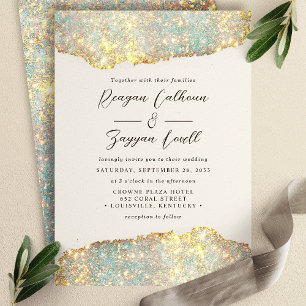 Holographic Sparkle Script Glam Glitter Wedding Invitation