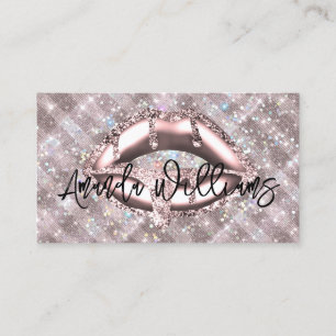 Holographic Sparkles Rose Gold Glitter Lips Unique Business Card