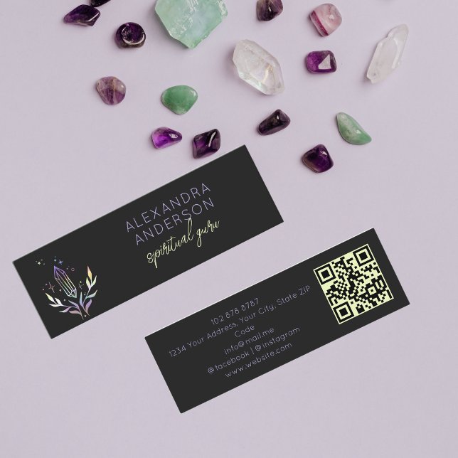 Holographic Spiritual Crystal Mystic Black QR Code Mini Business Card (Holographic Spiritual Crystal Mystic Black QR Code Mini Business Card)