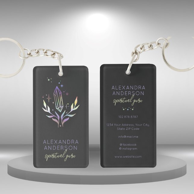 Holographic Spiritual Crystals Mystic Black Key Ring (Holographic Spiritual Crystals Mystic Black Keychain)