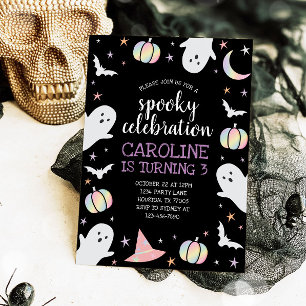 Holographic Spooky Celebration Halloween Birthday Invitation