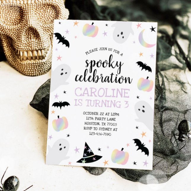 Holographic Spooky Celebration Halloween Birthday Invitation (Creator Uploaded)
