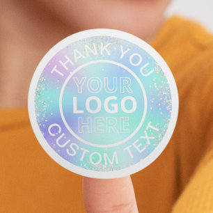 Holographic Style Glitter Business Logo Thank You Classic Round Sticker