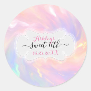 Holographic Sweet 16th  Save The Date Quinceañera Classic Round Sticker