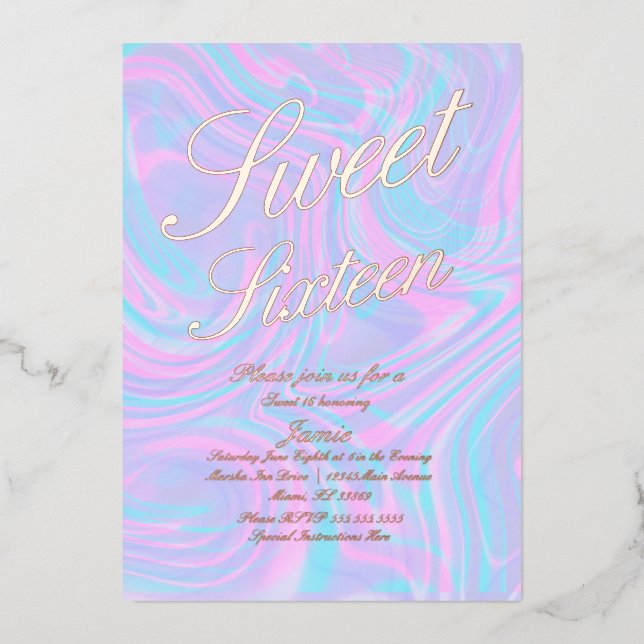 Holographic Sweet Sixteen Colourful Gold Pressed   (Front)