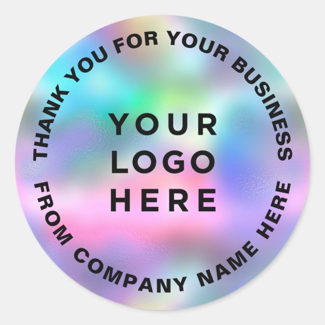 Holographic Thank You Business Logo Classic Round Sticker (Front)
