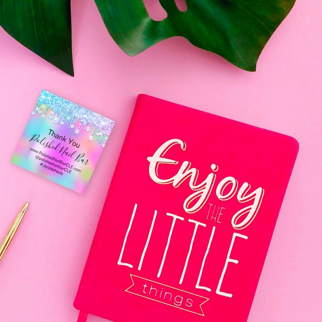 Holographic Thank You Diamond Drips Nail Pink Square Sticker (Holographic Thank You Diamond Drips Nail Pink Square Sticker)