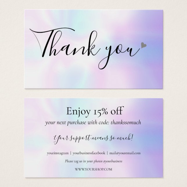 Holographic Thank You For Shopping Discount Card (Front & Back)