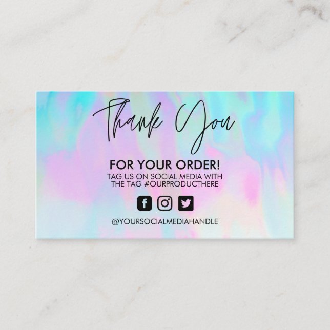 Holographic Thank You Trendy Pastels Business Card (Front)