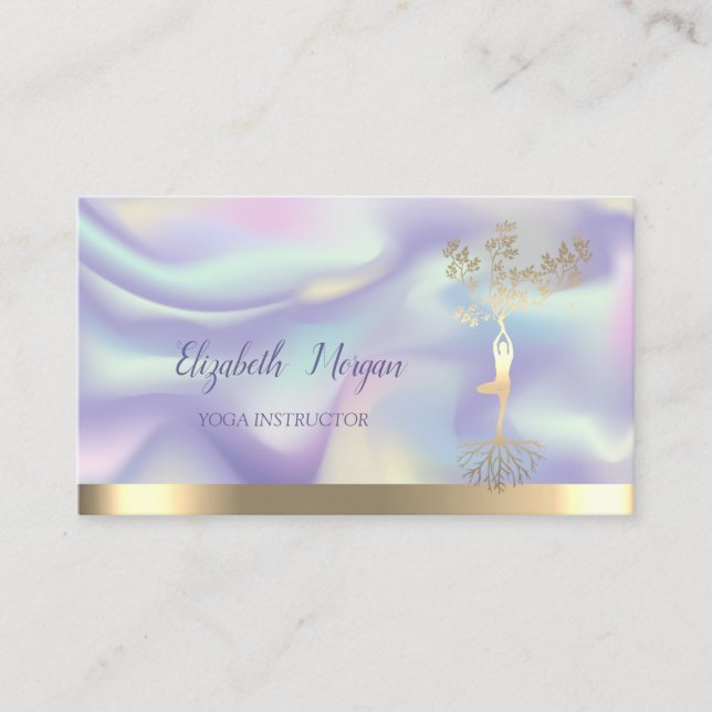 Holographic Tree Women Silhouette, Yoga Instructor Business Card (Front)
