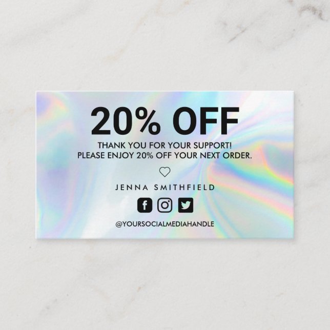 Holographic Trendy Salon Thank You Business Card (Front)