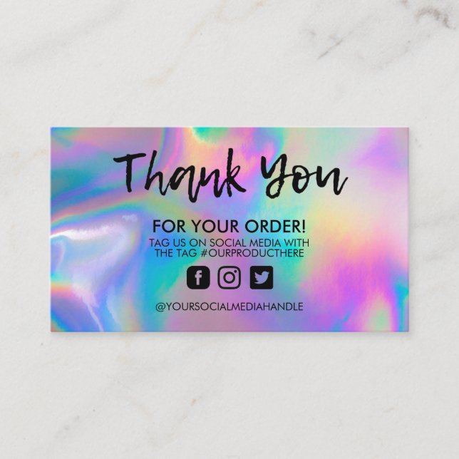 Holographic Trendy Salon Thank You Business Card (Front)