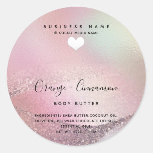 Holographic typography white heart Body butter Classic Round Sticker