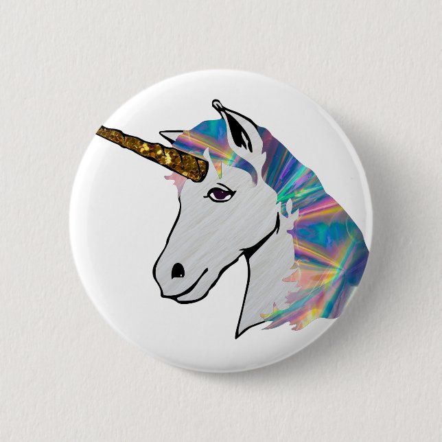 holographic unicorn 6 cm round badge (Front)