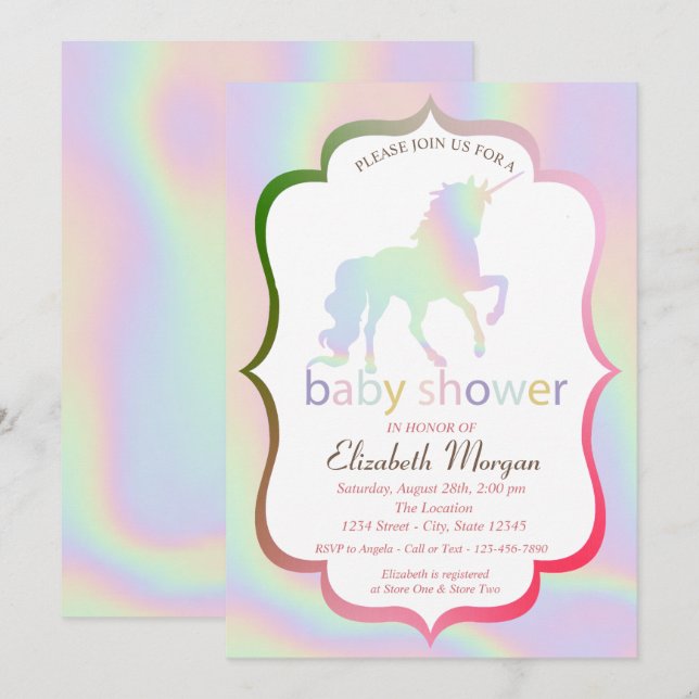 Holographic Unicorn Baby Shower Invitation (Front/Back)