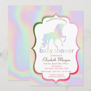 Holographic Unicorn Baby Shower Invitation