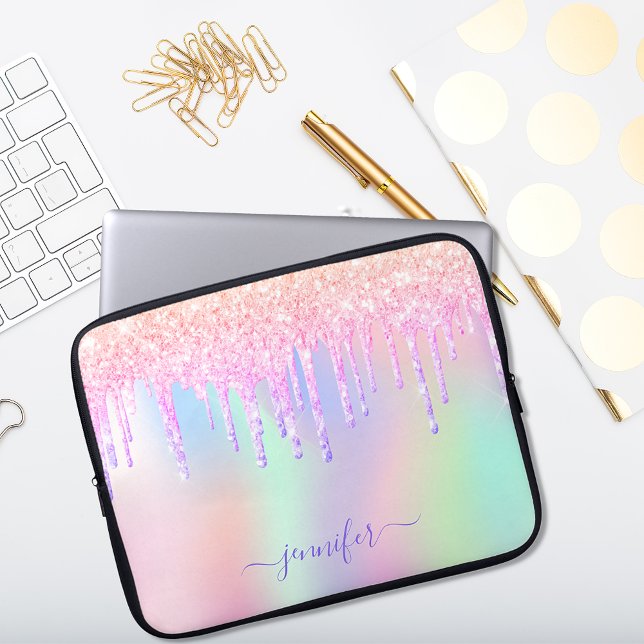 Holographic unicorn glitter rainbow monogram glam laptop sleeve (Creator Uploaded)