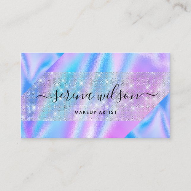 Holographic unicorn Glittering Holo makeup hair Business Card (Front)