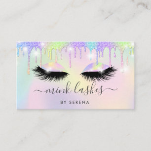 Holographic unicorn makeup lashes glitter drips business card