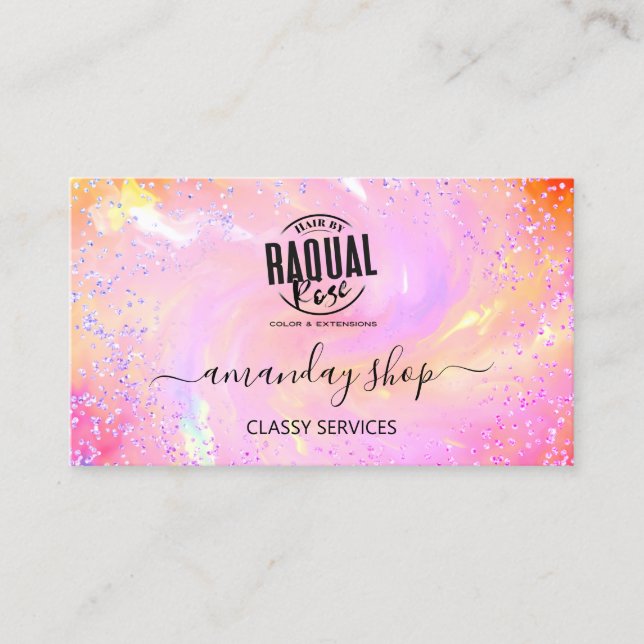 Holographic Unicorn  QR Code Logo Pink  Shop Business Card (Front)