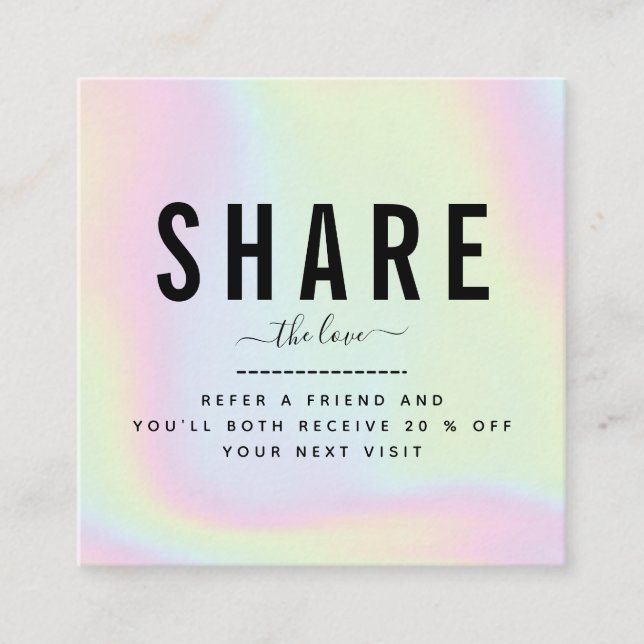 Holographic Unicorn Rainbow Add Logo & Brand Name Referral Card (Front)