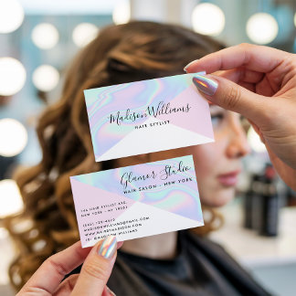 Holographic unicorn rainbow hair pink colour block business card