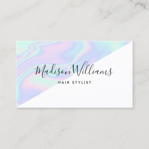 Holographic unicorn rainbow hair salon colour bloc business card