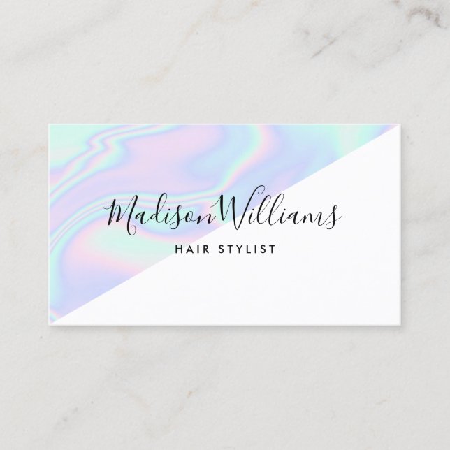 Holographic unicorn rainbow hair salon colour bloc business card (Front)