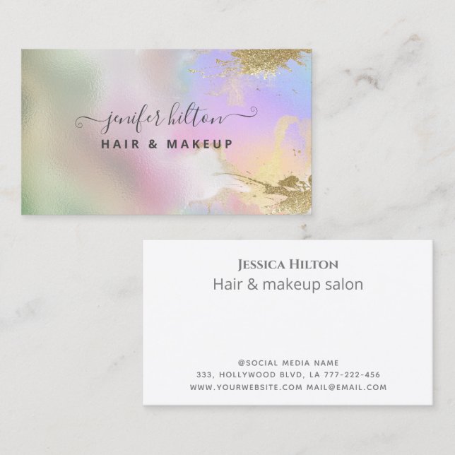 Holographic watercolor elegant abstract business card (Front/Back)