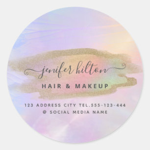 Holographic watercolor elegant abstract signature classic round sticker