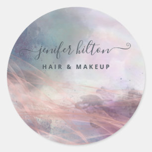 Holographic watercolor elegant abstract signature classic round sticker