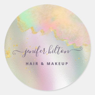 Holographic watercolor elegant abstract signature classic round sticker