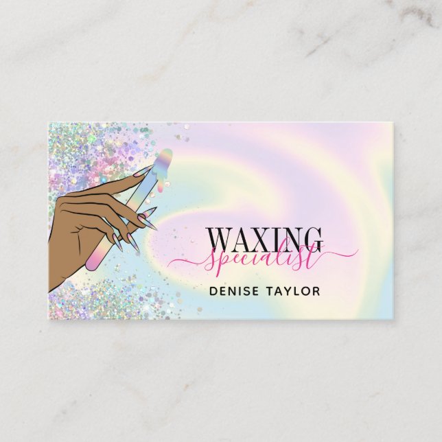holographic woman hand waxing depilation wax busin business card (Front)