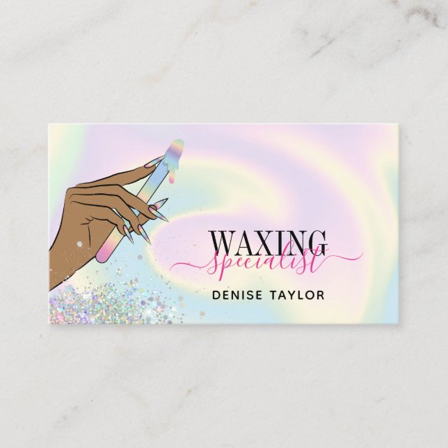 holographic woman hand waxing depilation wax business card (Front)