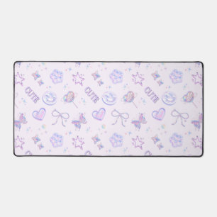 Holographic Y2K Cute Pastel Purple Smiley Pattern Desk Mat