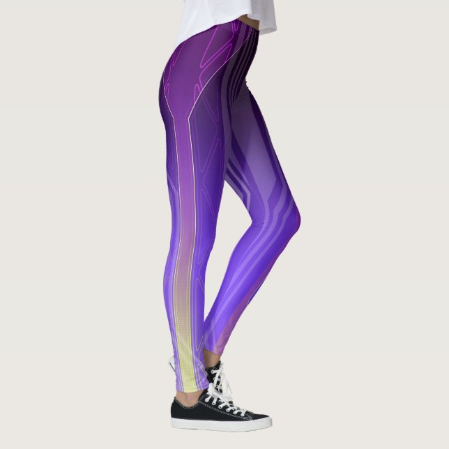 Holographic Yellow and Purple Sci-Fi Panel Leggings (Right)