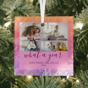 Holography Custom 5 Photos Typography New Year Glass Tree Decoration