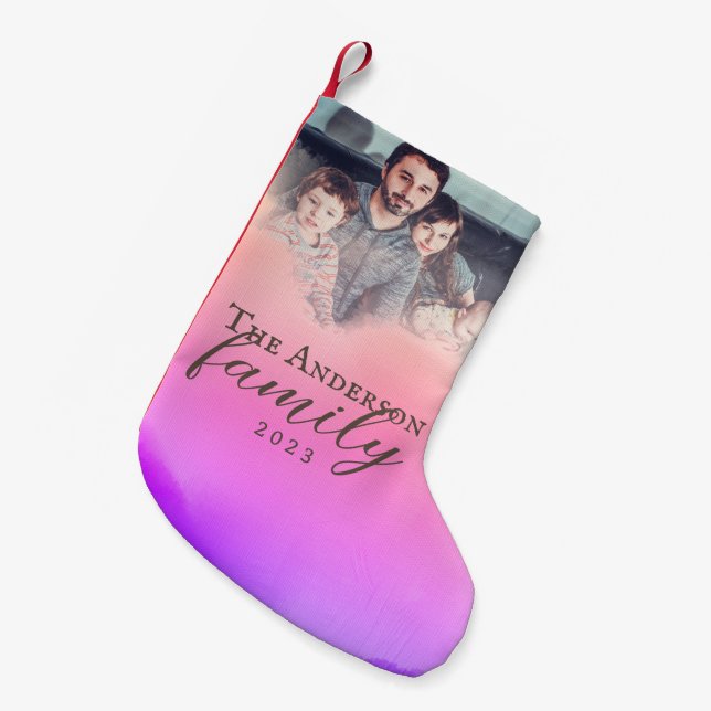 Holography Pink and Purple Holography Photo Small Christmas Stocking (Front (Hanging))