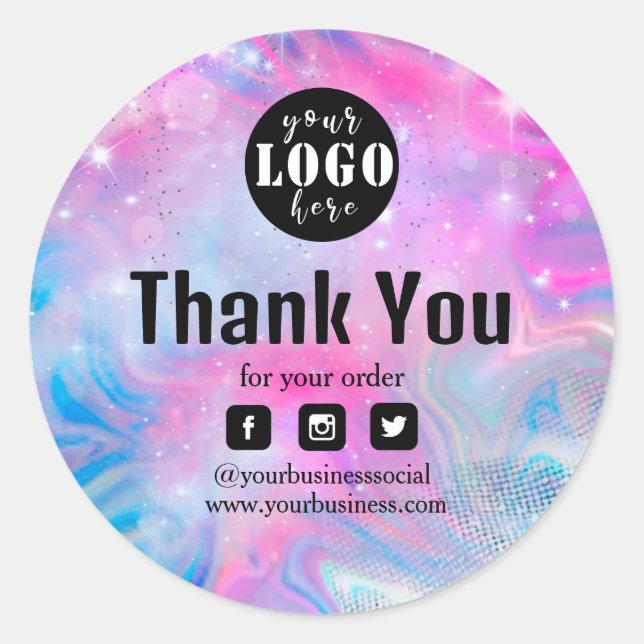 Holography Unicorn Thank you Elegance and harmony  Classic Round Sticker (Front)