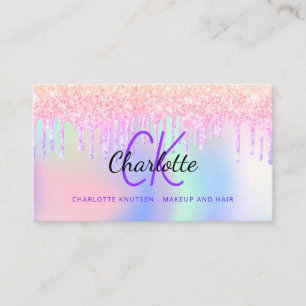 Holograpic drips monogram makeup hair business card