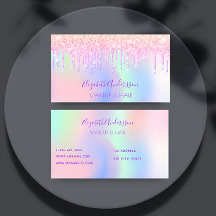 Holograpic pink drips makeup hair business card