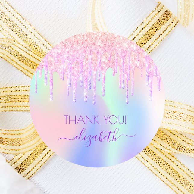 Holograpic unicorn glitter thank you bridal shower classic round sticker (Creator Uploaded)