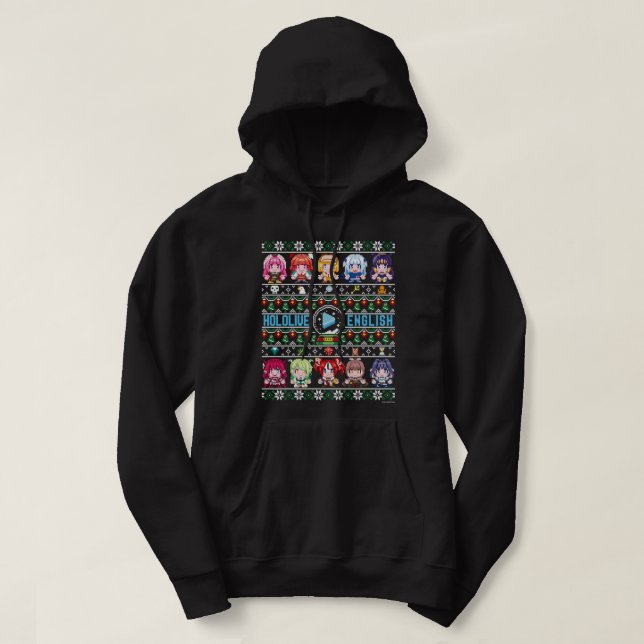 Hololive English Ugly Christmas Sweater (Black) (Design Front)