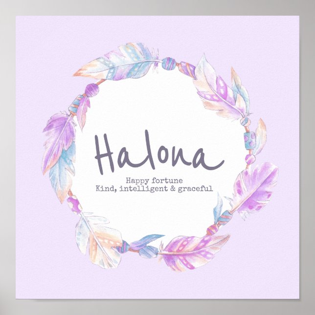 Holona feather and beads wreath name meaning poster (Front)