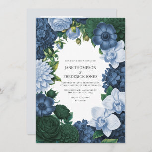 Holstein Blue, Silver Slate & Smoky Pine Wedding Invitation