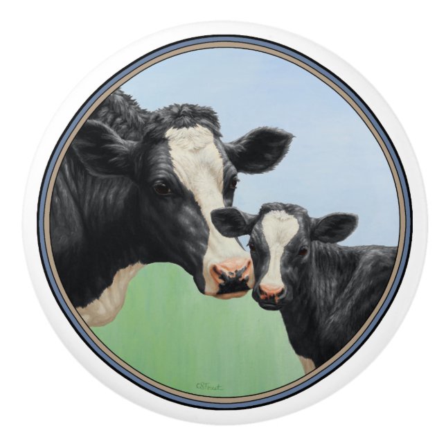 Holstein Cow and Calf Ceramic Knob (Front)