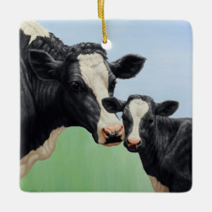 Holstein Cow and Calf Ceramic Tree Decoration