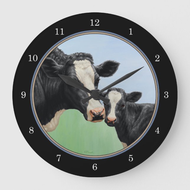 Holstein Cow and Calf Large Clock (Front)